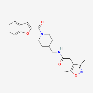 molecular formula C22H25N3O4 B2968919 N-((1-(benzofuran-2-carbonyl)piperidin-4-yl)methyl)-2-(3,5-dimethylisoxazol-4-yl)acetamide CAS No. 1797243-22-1