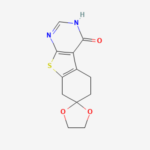 molecular formula C12H12N2O3S B2968965 Spiro[1,3-dioxolane-2,7'-3,5,6,8-tetrahydro-[1]benzothiolo[2,3-d]pyrimidine]-4'-one CAS No. 835632-37-6