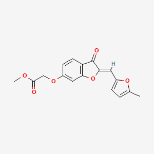 molecular formula C17H14O6 B2969037 (Z)-methyl 2-((2-((5-methylfuran-2-yl)methylene)-3-oxo-2,3-dihydrobenzofuran-6-yl)oxy)acetate CAS No. 620547-65-1