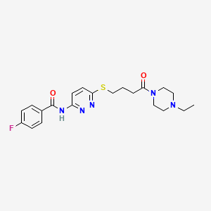 molecular formula C21H26FN5O2S B2969053 N-(6-((4-(4-ethylpiperazin-1-yl)-4-oxobutyl)thio)pyridazin-3-yl)-4-fluorobenzamide CAS No. 1105218-66-3