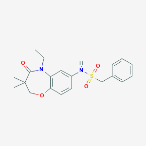 molecular formula C20H24N2O4S B2969069 N-(5-ethyl-3,3-dimethyl-4-oxo-2,3,4,5-tetrahydrobenzo[b][1,4]oxazepin-7-yl)-1-phenylmethanesulfonamide CAS No. 922024-19-9