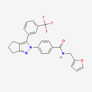 molecular formula C25H20F3N3O2 B2969113 N-(2-furylmethyl)-4-[3-[3-(trifluoromethyl)phenyl]-5,6-dihydrocyclopenta[c]pyrazol-2(4H)-yl]benzenecarboxamide CAS No. 866018-77-1