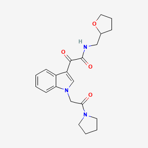B2969121 2-oxo-2-(1-(2-oxo-2-(pyrrolidin-1-yl)ethyl)-1H-indol-3-yl)-N-((tetrahydrofuran-2-yl)methyl)acetamide CAS No. 893990-66-4
