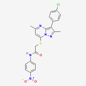 molecular formula C22H18ClN5O3S B2969142 2-((3-(4-chlorophenyl)-2,5-dimethylpyrazolo[1,5-a]pyrimidin-7-yl)thio)-N-(4-nitrophenyl)acetamide CAS No. 862486-30-4