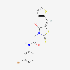 molecular formula C16H11BrN2O2S3 B2969156 N-(3-bromophenyl)-2-[(5E)-4-oxo-2-sulfanylidene-5-[(thiophen-2-yl)methylidene]-1,3-thiazolidin-3-yl]acetamide CAS No. 637318-49-1