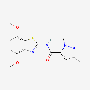 molecular formula C15H16N4O3S B2969212 N-(4,7-dimethoxybenzo[d]thiazol-2-yl)-1,3-dimethyl-1H-pyrazole-5-carboxamide CAS No. 1013795-81-7
