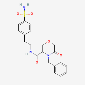 molecular formula C20H23N3O5S B2969217 4-benzyl-5-oxo-N-[2-(4-sulfamoylphenyl)ethyl]morpholine-3-carboxamide CAS No. 1351584-81-0