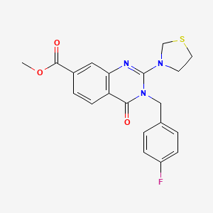 molecular formula C20H18FN3O3S B2969248 Methyl 3-[(4-fluorophenyl)methyl]-4-oxo-2-(1,3-thiazolidin-3-yl)-3,4-dihydroquinazoline-7-carboxylate CAS No. 1251549-42-4