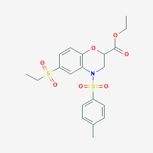 molecular formula C20H23NO7S2 B2969275 ethyl 6-(ethylsulfonyl)-4-[(4-methylphenyl)sulfonyl]-3,4-dihydro-2H-1,4-benzoxazine-2-carboxylate CAS No. 866051-03-8