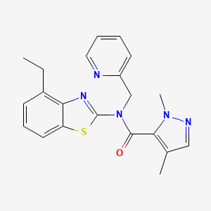 molecular formula C21H21N5OS B2969294 N-(4-ethyl-1,3-benzothiazol-2-yl)-1,4-dimethyl-N-[(pyridin-2-yl)methyl]-1H-pyrazole-5-carboxamide CAS No. 1207028-14-5