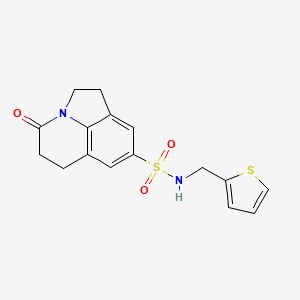 molecular formula C16H16N2O3S2 B2969296 11-oxo-N-[(thiophen-2-yl)methyl]-1-azatricyclo[6.3.1.0^{4,12}]dodeca-4(12),5,7-triene-6-sulfonamide CAS No. 899707-73-4