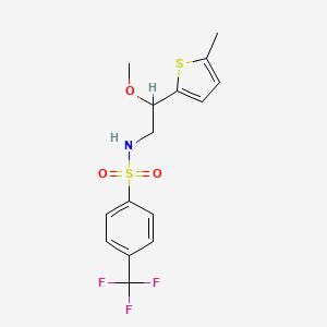 molecular formula C15H16F3NO3S2 B2969297 N-(2-methoxy-2-(5-methylthiophen-2-yl)ethyl)-4-(trifluoromethyl)benzenesulfonamide CAS No. 1797895-90-9