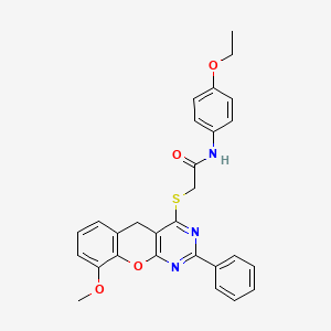 molecular formula C28H25N3O4S B2969312 N-(4-ETHOXYPHENYL)-2-({9-METHOXY-2-PHENYL-5H-CHROMENO[2,3-D]PYRIMIDIN-4-YL}SULFANYL)ACETAMIDE CAS No. 899760-13-5