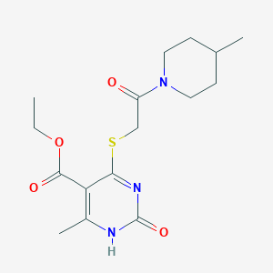 molecular formula C16H23N3O4S B2969380 Ethyl 6-methyl-4-((2-(4-methylpiperidin-1-yl)-2-oxoethyl)thio)-2-oxo-1,2-dihydropyrimidine-5-carboxylate CAS No. 946253-04-9