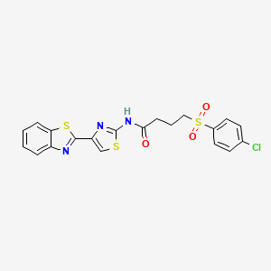 molecular formula C20H16ClN3O3S3 B2969424 N-(4-(benzo[d]thiazol-2-yl)thiazol-2-yl)-4-((4-chlorophenyl)sulfonyl)butanamide CAS No. 941987-91-3