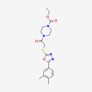 molecular formula C19H24N4O4S B2969479 ETHYL 4-(2-{[5-(3,4-DIMETHYLPHENYL)-1,3,4-OXADIAZOL-2-YL]SULFANYL}ACETYL)PIPERAZINE-1-CARBOXYLATE CAS No. 851129-41-4