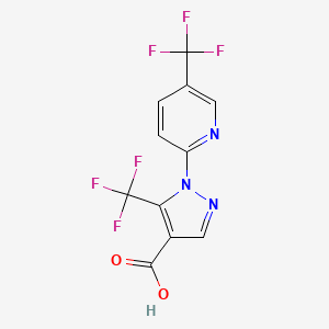 molecular formula C11H5F6N3O2 B2969482 5-(trifluoromethyl)-1-[5-(trifluoromethyl)pyridin-2-yl]-1H-pyrazole-4-carboxylic acid CAS No. 1013794-64-3