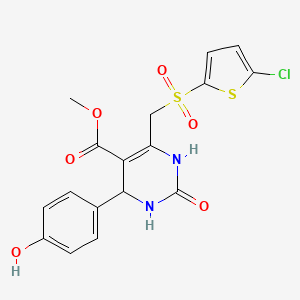 molecular formula C17H15ClN2O6S2 B2969598 Methyl 6-{[(5-chlorothiophen-2-yl)sulfonyl]methyl}-4-(4-hydroxyphenyl)-2-oxo-1,2,3,4-tetrahydropyrimidine-5-carboxylate CAS No. 931700-64-0