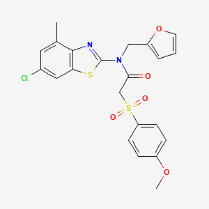 molecular formula C22H19ClN2O5S2 B2969631 N-(6-chloro-4-methyl-1,3-benzothiazol-2-yl)-N-[(furan-2-yl)methyl]-2-(4-methoxybenzenesulfonyl)acetamide CAS No. 923503-94-0