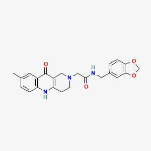 molecular formula C23H23N3O4 B2969639 N-(benzo[d][1,3]dioxol-5-ylmethyl)-2-(8-methyl-10-oxo-3,4-dihydrobenzo[b][1,6]naphthyridin-2(1H,5H,10H)-yl)acetamide CAS No. 1251634-17-9
