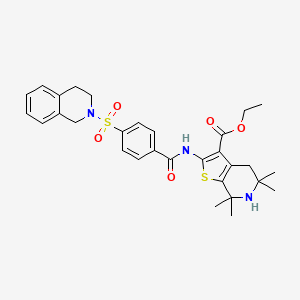 molecular formula C30H35N3O5S2 B2969650 ethyl 5,5,7,7-tetramethyl-2-[4-(1,2,3,4-tetrahydroisoquinoline-2-sulfonyl)benzamido]-4H,5H,6H,7H-thieno[2,3-c]pyridine-3-carboxylate CAS No. 449783-23-7