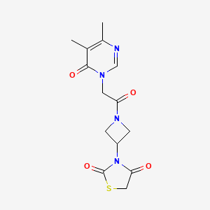 molecular formula C14H16N4O4S B2969666 3-{1-[2-(4,5-dimethyl-6-oxo-1,6-dihydropyrimidin-1-yl)acetyl]azetidin-3-yl}-1,3-thiazolidine-2,4-dione CAS No. 2309602-83-1