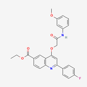 molecular formula C27H23FN2O5 B2969677 ethyl 2-(4-fluorophenyl)-4-{[(3-methoxyphenyl)carbamoyl]methoxy}quinoline-6-carboxylate CAS No. 1114835-90-3