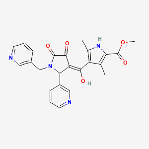 molecular formula C24H22N4O5 B2969694 methyl 4-[4-hydroxy-5-oxo-2-(pyridin-3-yl)-1-[(pyridin-3-yl)methyl]-2,5-dihydro-1H-pyrrole-3-carbonyl]-3,5-dimethyl-1H-pyrrole-2-carboxylate CAS No. 797020-19-0