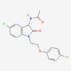 molecular formula C18H16Cl2N2O3 B2969717 N-{5-chloro-1-[2-(4-chlorophenoxy)ethyl]-2-oxo-2,3-dihydro-1H-indol-3-yl}acetamide CAS No. 1009038-59-8