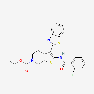 molecular formula C24H20ClN3O3S2 B2969744 ethyl 3-(1,3-benzothiazol-2-yl)-2-(2-chlorobenzamido)-4H,5H,6H,7H-thieno[2,3-c]pyridine-6-carboxylate CAS No. 946309-58-6