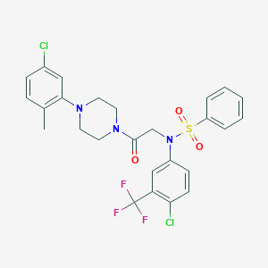 molecular formula C26H24Cl2F3N3O3S B296975 N-[2-[4-(5-chloro-2-methylphenyl)piperazin-1-yl]-2-oxoethyl]-N-[4-chloro-3-(trifluoromethyl)phenyl]benzenesulfonamide 