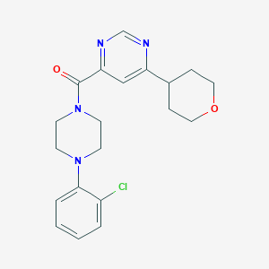 molecular formula C20H23ClN4O2 B2969772 4-[4-(2-Chlorophenyl)piperazine-1-carbonyl]-6-(oxan-4-yl)pyrimidine CAS No. 2415551-85-6