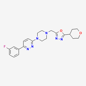 molecular formula C22H25FN6O2 B2969801 3-(3-Fluorophenyl)-6-(4-{[5-(oxan-4-yl)-1,3,4-oxadiazol-2-yl]methyl}piperazin-1-yl)pyridazine CAS No. 2380180-33-4