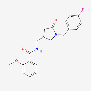 molecular formula C20H21FN2O3 B2969837 N-((1-(4-fluorobenzyl)-5-oxopyrrolidin-3-yl)methyl)-2-methoxybenzamide CAS No. 954653-86-2