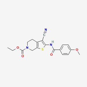 molecular formula C19H19N3O4S B2969838 ethyl 3-cyano-2-(4-methoxybenzamido)-4H,5H,6H,7H-thieno[2,3-c]pyridine-6-carboxylate CAS No. 864926-95-4
