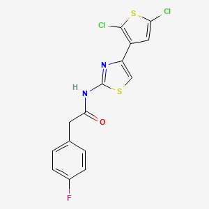 molecular formula C15H9Cl2FN2OS2 B2969928 N-[4-(2,5-dichlorothiophen-3-yl)-1,3-thiazol-2-yl]-2-(4-fluorophenyl)acetamide CAS No. 922700-55-8
