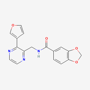 molecular formula C17H13N3O4 B2969965 N-((3-(furan-3-yl)pyrazin-2-yl)methyl)benzo[d][1,3]dioxole-5-carboxamide CAS No. 2034431-08-6