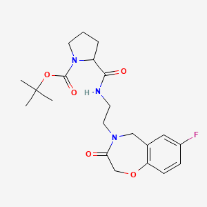 molecular formula C21H28FN3O5 B2969969 tert-butyl 2-((2-(7-fluoro-3-oxo-2,3-dihydrobenzo[f][1,4]oxazepin-4(5H)-yl)ethyl)carbamoyl)pyrrolidine-1-carboxylate CAS No. 1902909-64-1