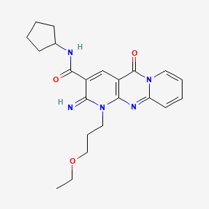 molecular formula C22H27N5O3 B2969988 N-cyclopentyl-7-(3-ethoxypropyl)-6-imino-2-oxo-1,7,9-triazatricyclo[8.4.0.03,8]tetradeca-3(8),4,9,11,13-pentaene-5-carboxamide CAS No. 510733-31-0