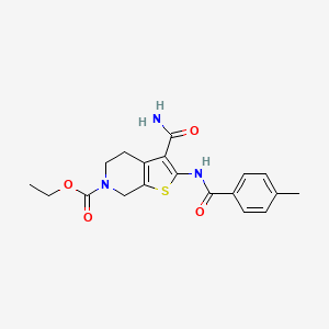 molecular formula C19H21N3O4S B2970061 ethyl 3-carbamoyl-2-(4-methylbenzamido)-4,5-dihydrothieno[2,3-c]pyridine-6(7H)-carboxylate CAS No. 864925-62-2