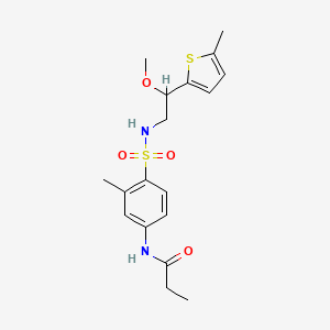 molecular formula C18H24N2O4S2 B2970112 N-(4-(N-(2-methoxy-2-(5-methylthiophen-2-yl)ethyl)sulfamoyl)-3-methylphenyl)propionamide CAS No. 1797159-66-0