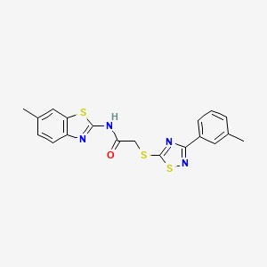 molecular formula C19H16N4OS3 B2970119 N-(6-methylbenzo[d]thiazol-2-yl)-2-((3-(m-tolyl)-1,2,4-thiadiazol-5-yl)thio)acetamide CAS No. 864918-24-1