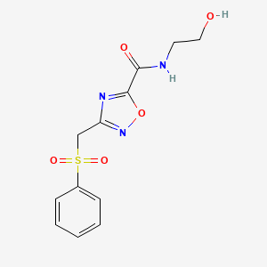 molecular formula C12H13N3O5S B2970214 N-(2-hydroxyethyl)-3-((phenylsulfonyl)methyl)-1,2,4-oxadiazole-5-carboxamide CAS No. 924862-01-1