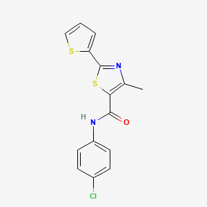 molecular formula C15H11ClN2OS2 B2970221 N-(4-chlorophenyl)-4-methyl-2-(2-thienyl)-1,3-thiazole-5-carboxamide CAS No. 400080-78-6