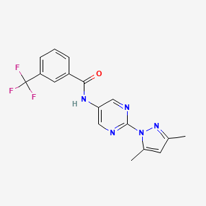 molecular formula C17H14F3N5O B2970224 N-(2-(3,5-dimethyl-1H-pyrazol-1-yl)pyrimidin-5-yl)-3-(trifluoromethyl)benzamide CAS No. 1421462-39-6