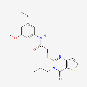 molecular formula C19H21N3O4S2 B2970333 N-(3,5-dimethoxyphenyl)-2-({4-oxo-3-propyl-3H,4H-thieno[3,2-d]pyrimidin-2-yl}sulfanyl)acetamide CAS No. 1252886-04-6