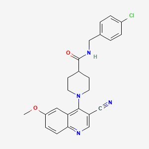 molecular formula C24H23ClN4O2 B2970373 N-[(4-chlorophenyl)methyl]-1-(3-cyano-6-methoxyquinolin-4-yl)piperidine-4-carboxamide CAS No. 1207005-95-5