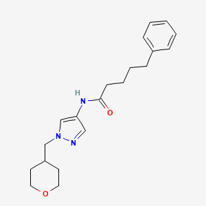 molecular formula C20H27N3O2 B2970432 N-{1-[(oxan-4-yl)methyl]-1H-pyrazol-4-yl}-5-phenylpentanamide CAS No. 1706081-21-1