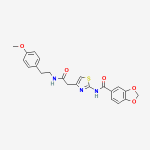 molecular formula C22H21N3O5S B2970443 N-(4-(2-((4-methoxyphenethyl)amino)-2-oxoethyl)thiazol-2-yl)benzo[d][1,3]dioxole-5-carboxamide CAS No. 941947-59-7