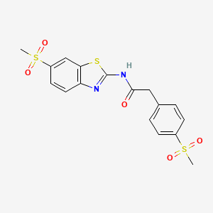 molecular formula C17H16N2O5S3 B2970495 N-(6-(methylsulfonyl)benzo[d]thiazol-2-yl)-2-(4-(methylsulfonyl)phenyl)acetamide CAS No. 941930-70-7